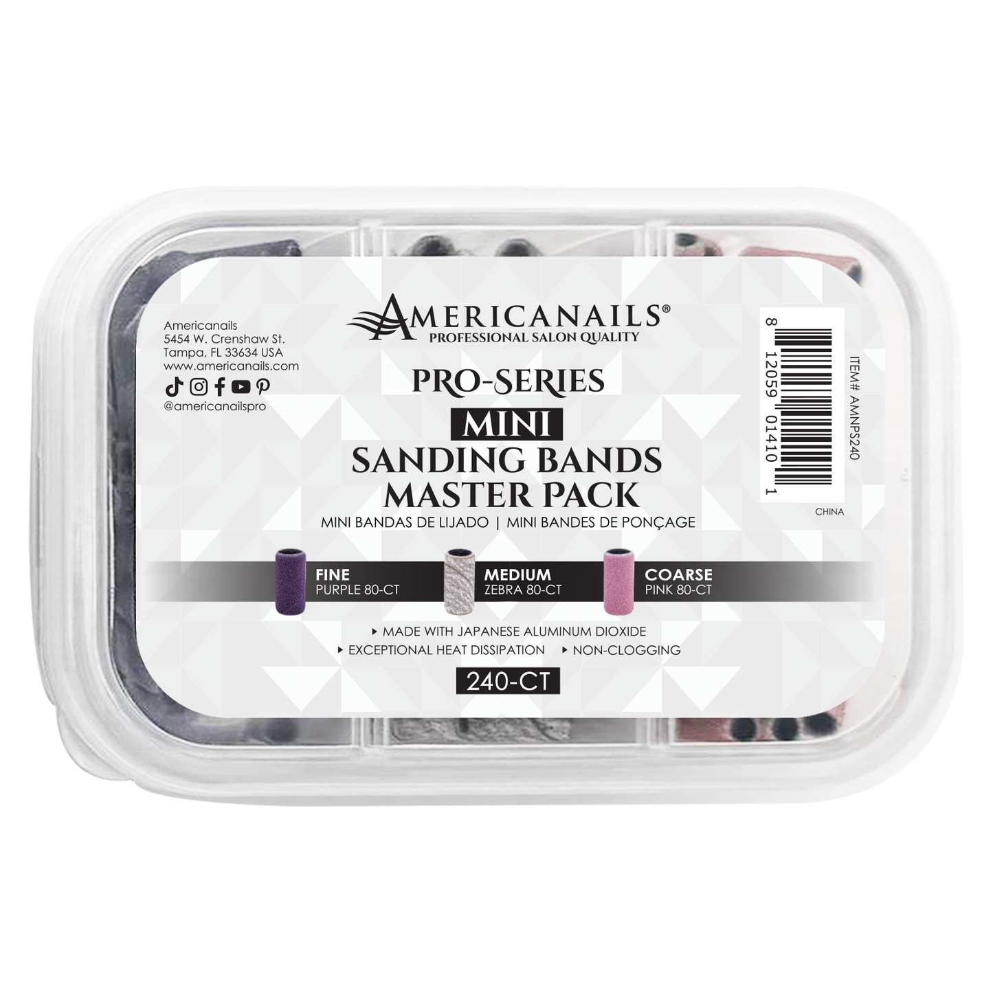 Paquete maestro de minibandas de lijado Americanails Pro-Series (240 unidades)