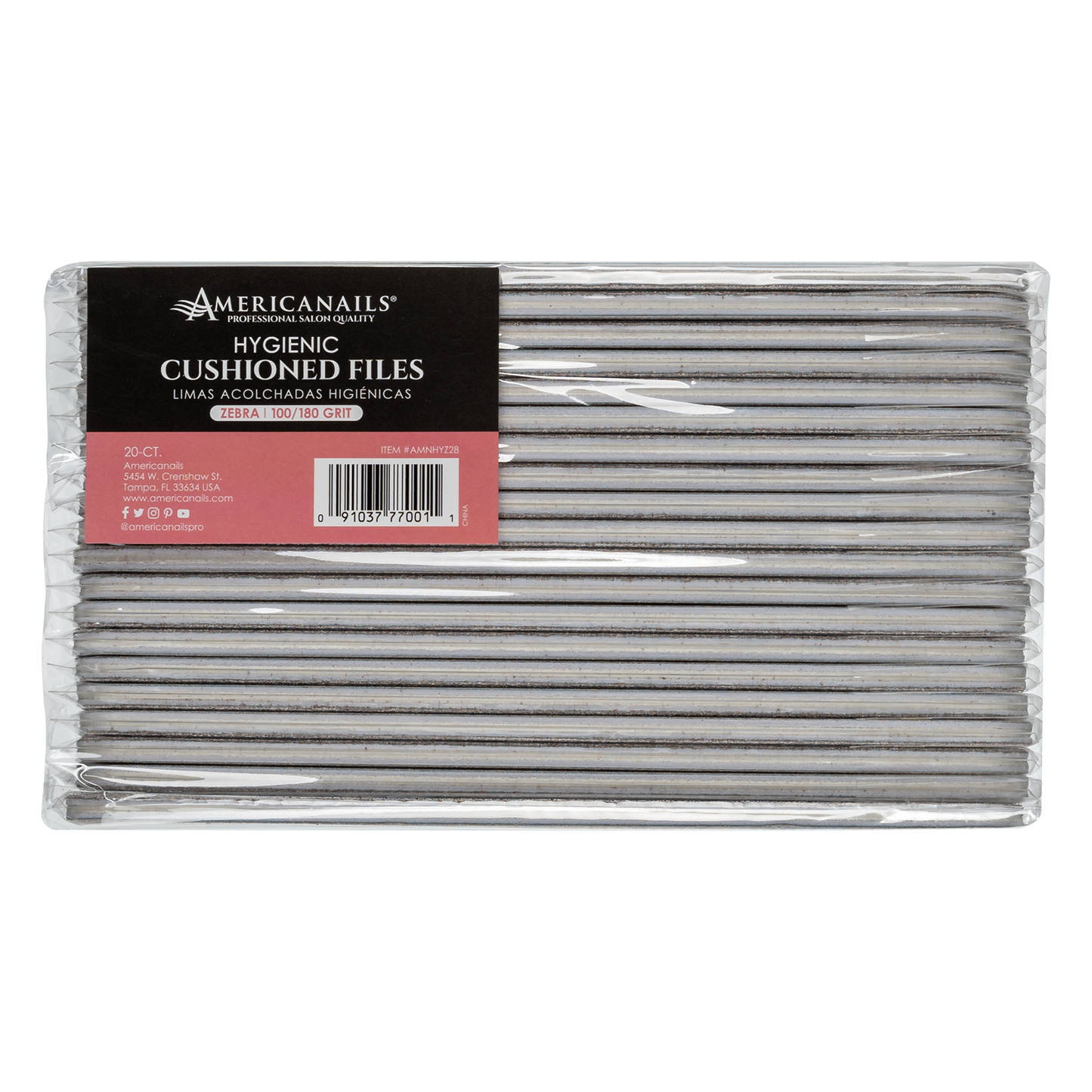 Limas higiénicas acolchadas de cebra Americanails (20 unidades)