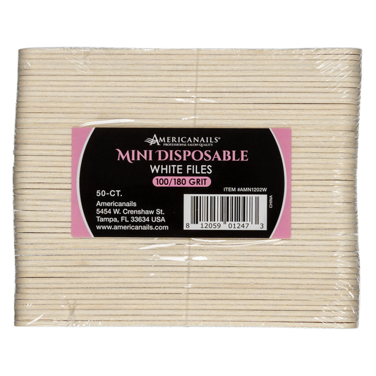 Americanails Mini Disposable White Files | 100/180 Grit 50ct