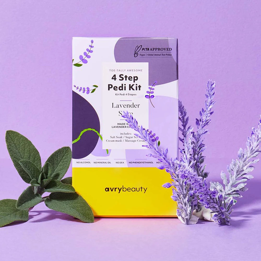 Kit de pedicura de 4 pasos de AvryBeauty | Estuche de lavanda y salvia (paquete de 50)