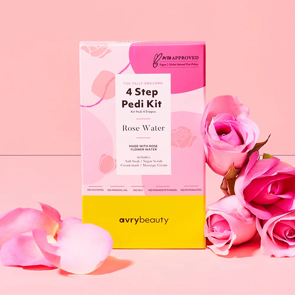 Kit de pedicura de 4 pasos de AvryBeauty | Agua de rosas