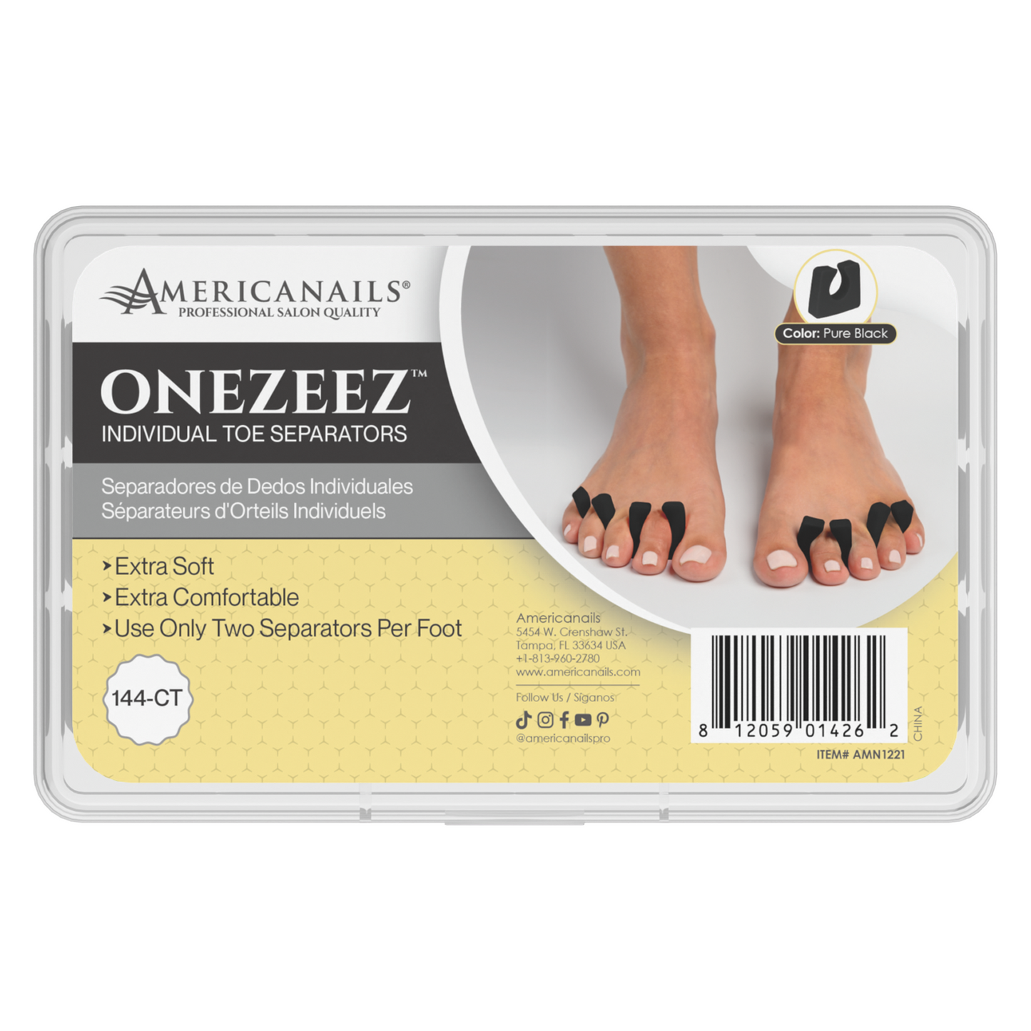 Americanails Onezeez Toe Separators | Pure Black 144ct Box