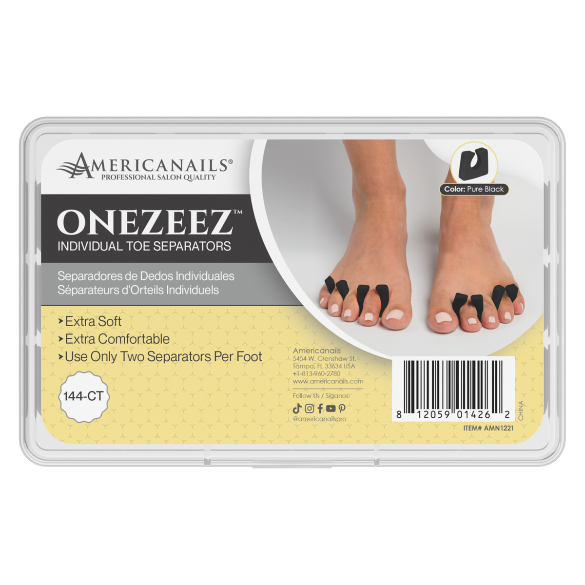 Separadores de dedos Onezeez de Americanails | Negro puro (caja de 144 unidades)
