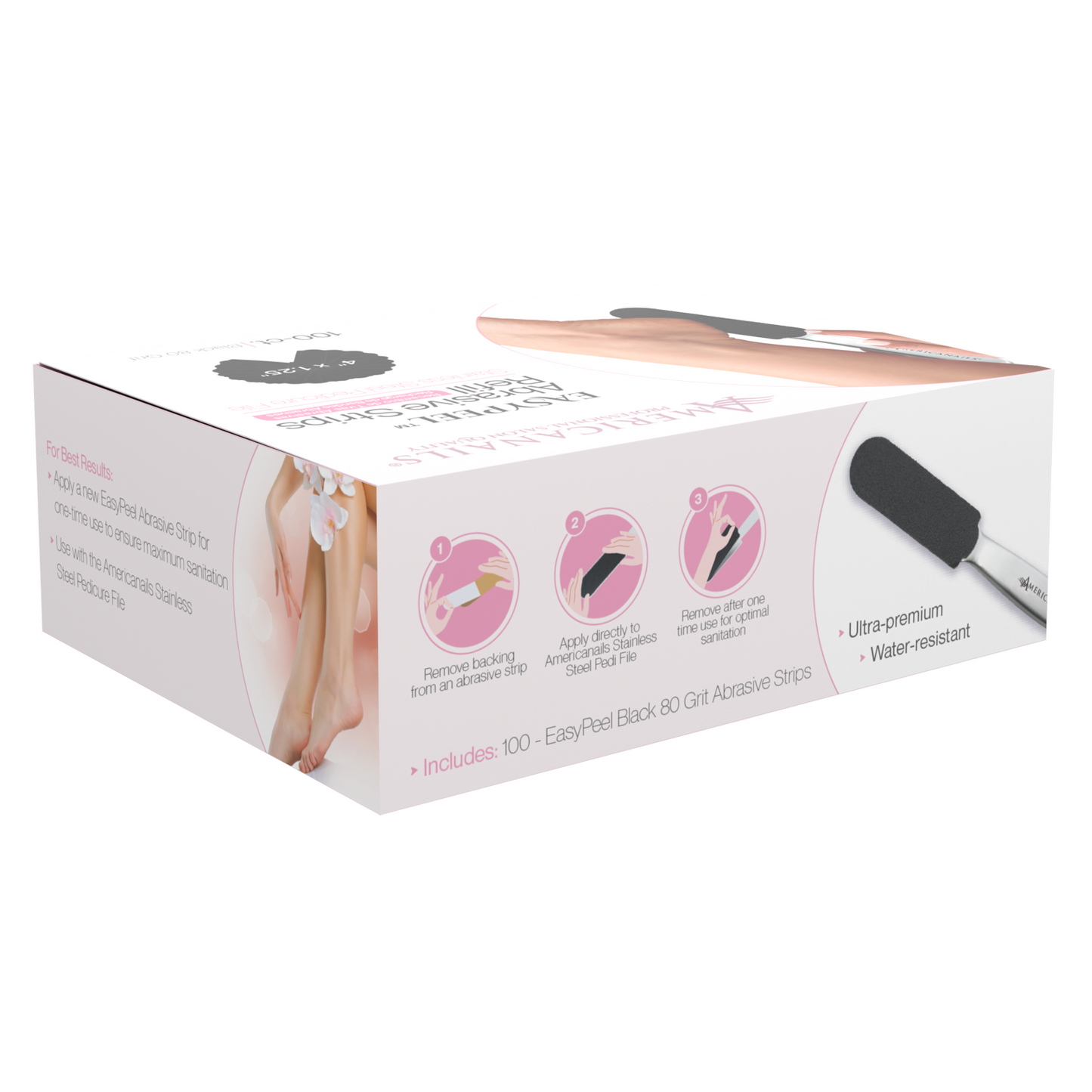 Americanails EasyPeel Pedicure Abrasive Strip | Black 80 Grit 100ct