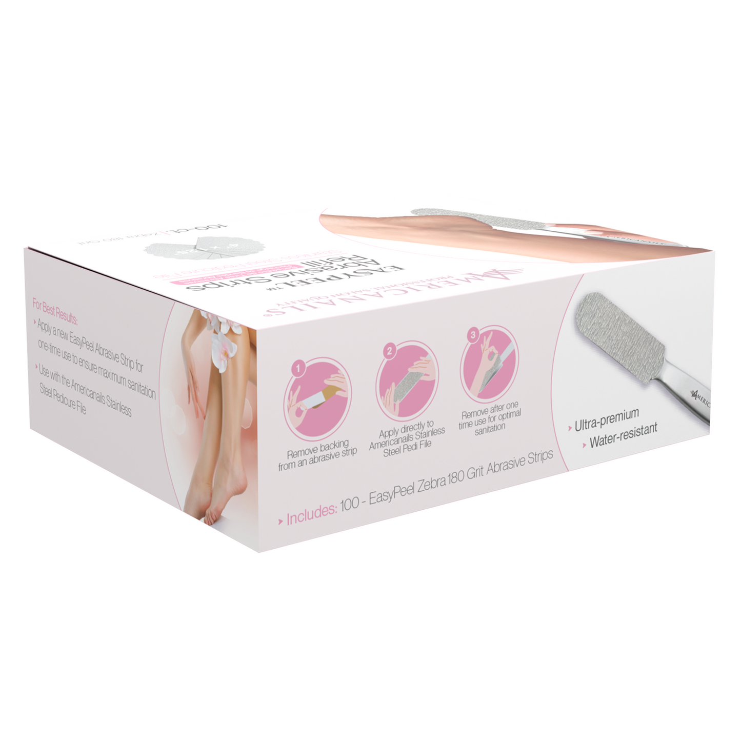 Americanails EasyPeel Pedicure Abrasive Strip | Zebra 180 Grit 100ct