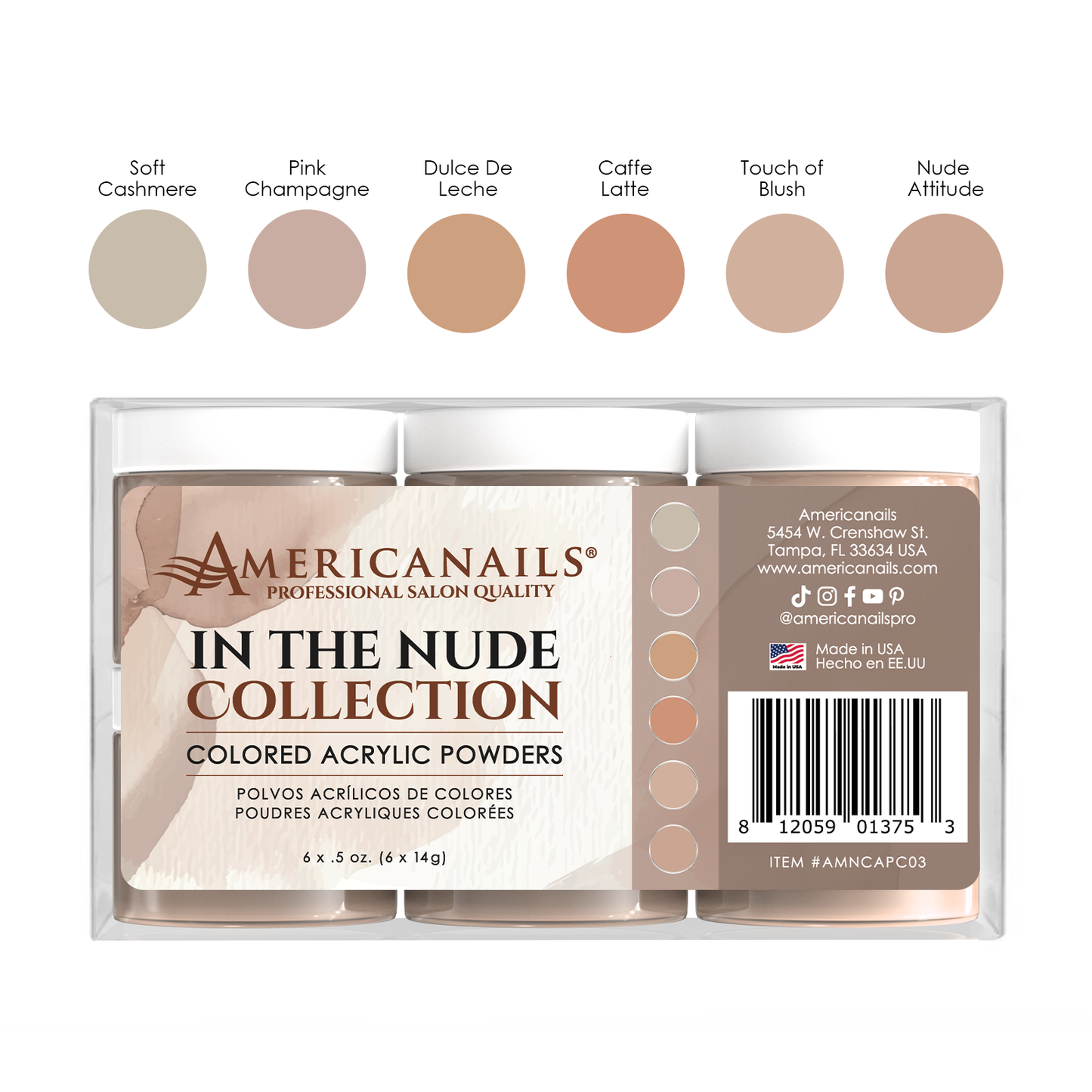 Americanails Colored Acrylic Powders | In The Nude Collection Kit