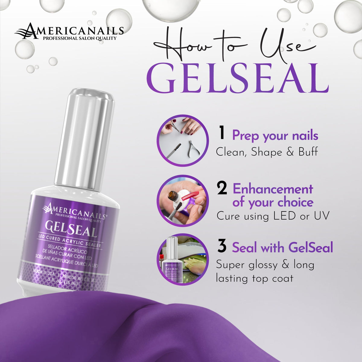 Sellador acrílico curado con LED Americanails GelSeal de 0.5 oz