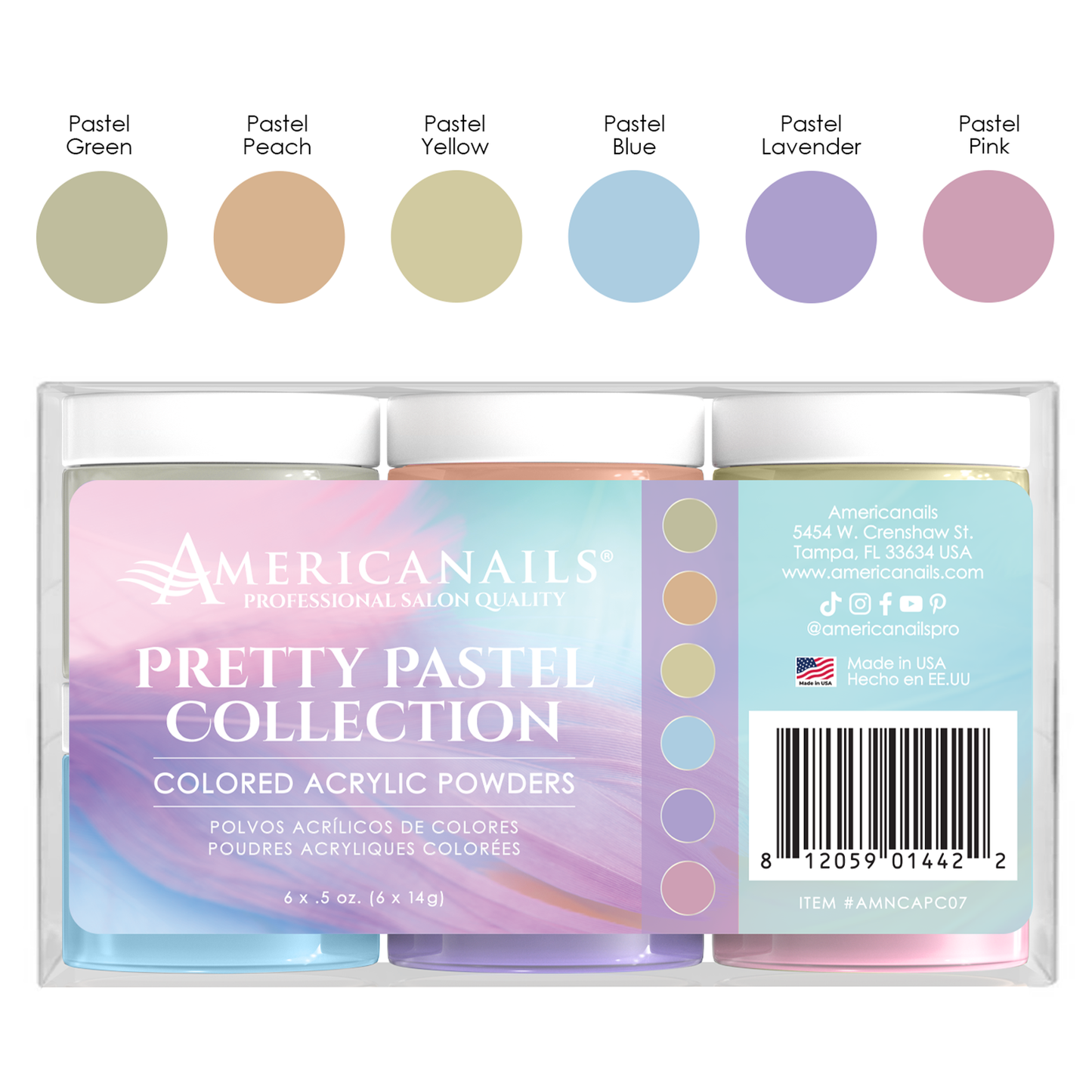 Americanails Colored Acrylic Powders | Pretty Pastel Collection Kit