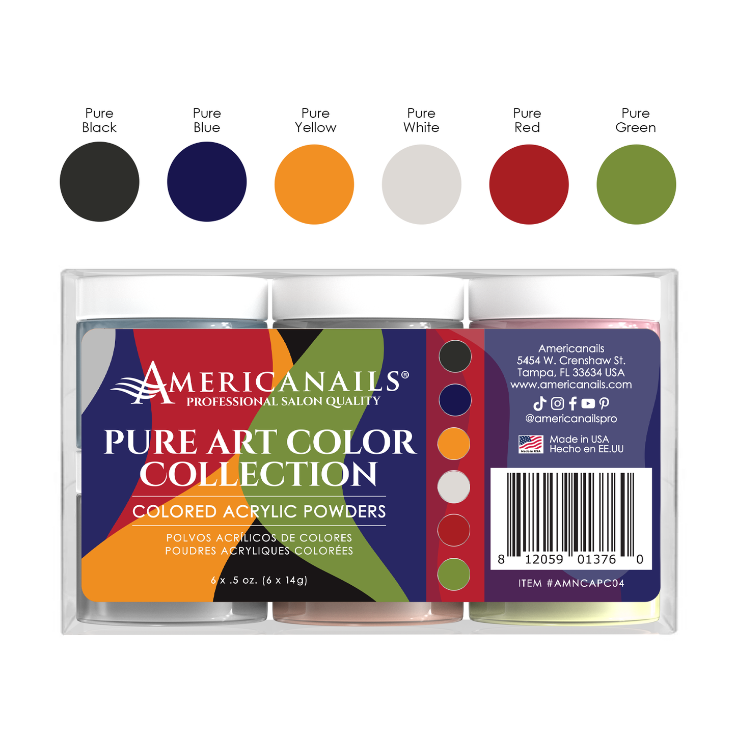 Americanails Colored Acrylic Powders | Pure Art Color Collection Kit