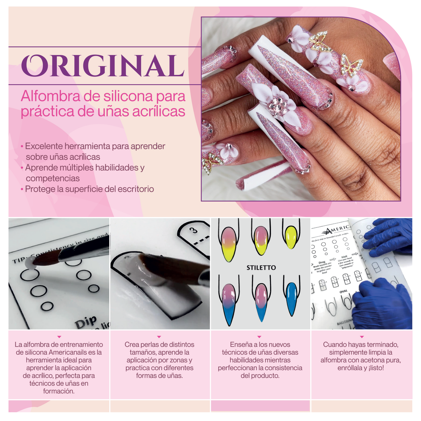 Americanails Tapete Instructivo en Silicona Para Técnicas de Uñas Acrílicas