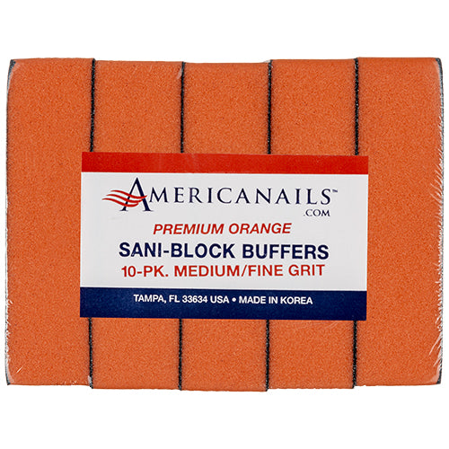 Americanails Premium Sani Block Buffers | Orange 100/180 Grit 10ct