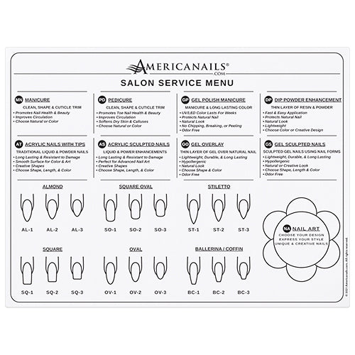 Americanails Silicone Salon Services Menu Mat