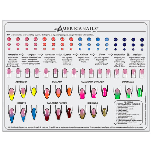 Americanails Tapete Instructivo en Silicona Para Técnicas de Uñas Acrílicas