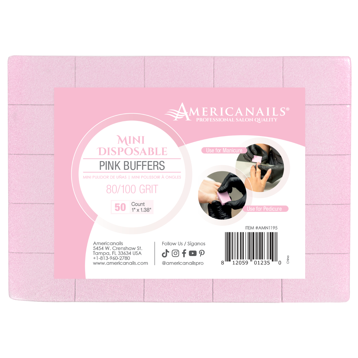 Minipulidores desechables rosas Americanails | Grano 80/100 (1500 unidades)