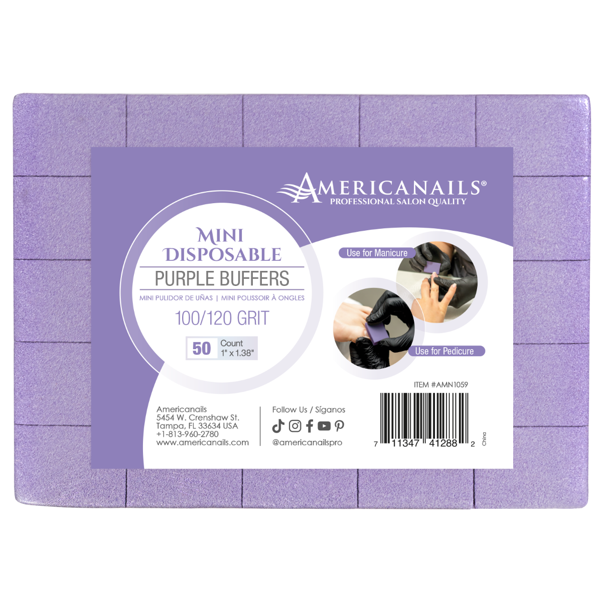 Minipulidores morados desechables Americanails | Estuche de 1500 unidades, grano 100/120
