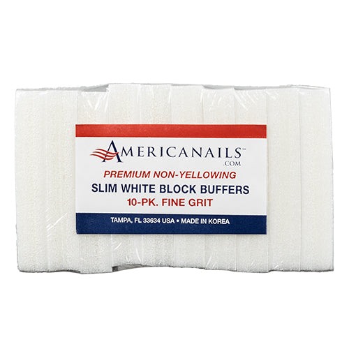Americanails Premium Slim White Block Buffers | 120 Grit 10ct