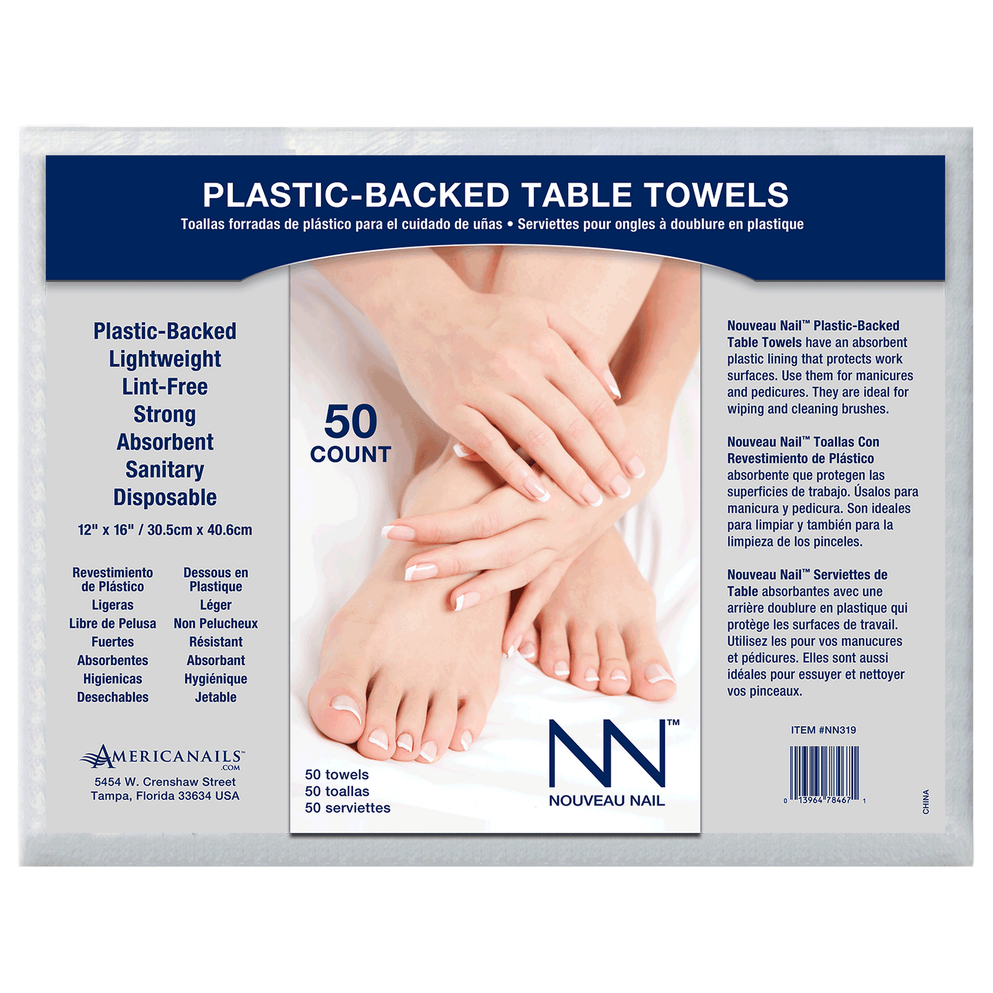 Nouveau Nail Plastic-Backed Table Towels 50ct