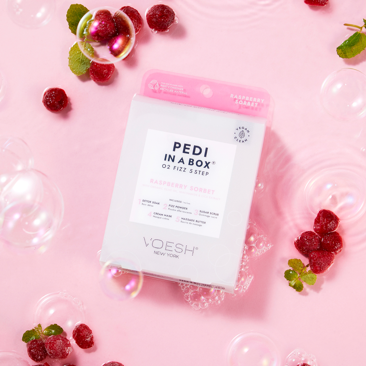 Voesh O2 Fizz Pedi In A Box | 5-in-1 Raspberry Sorbet Case (50 Pack)
