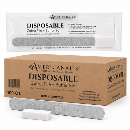Americanails Disposable Zebra File + Mini Buffer Set, Individually Wrapped, 100ct
