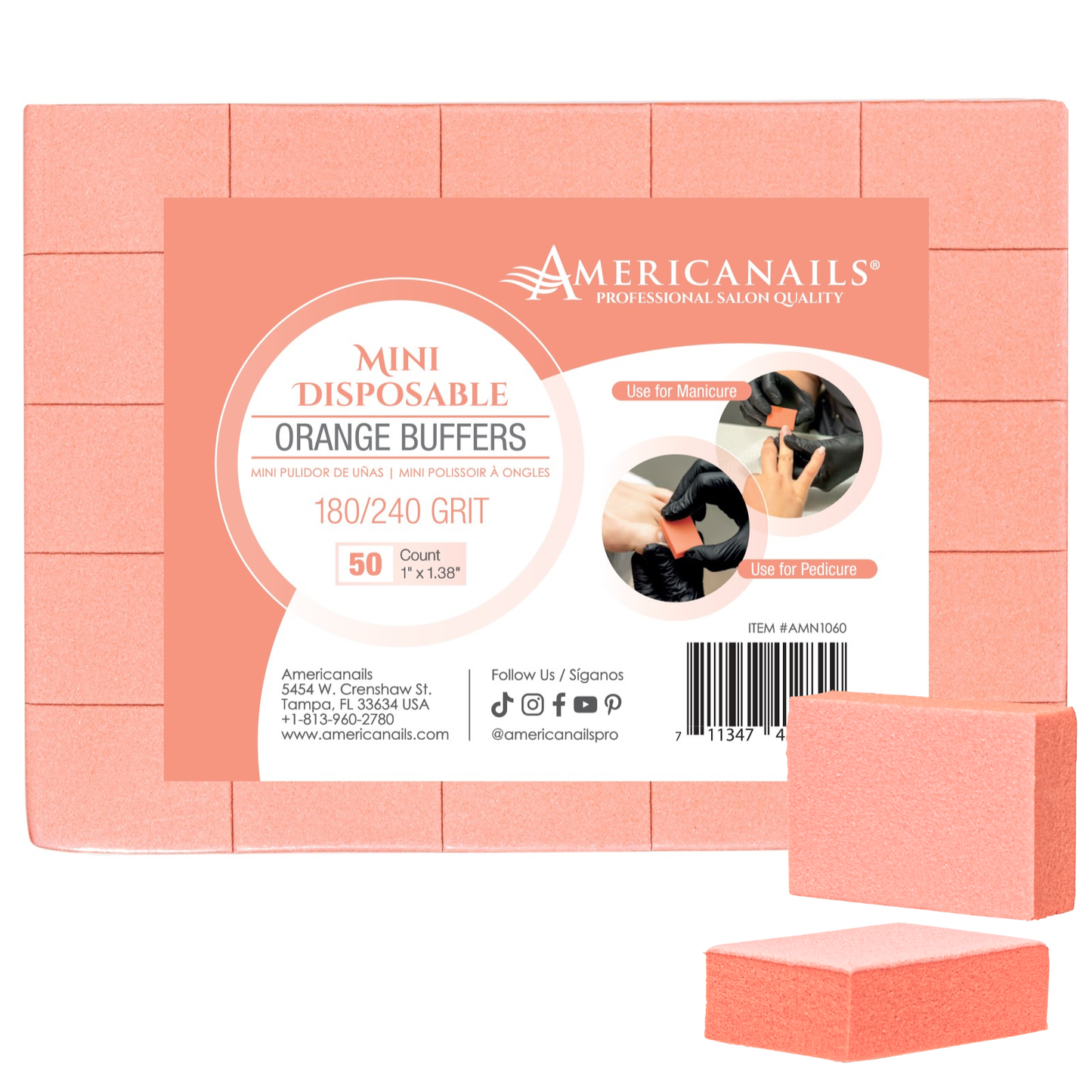 Americanails Orange Mini Buffers | 180/240 Grit Case 1500ct