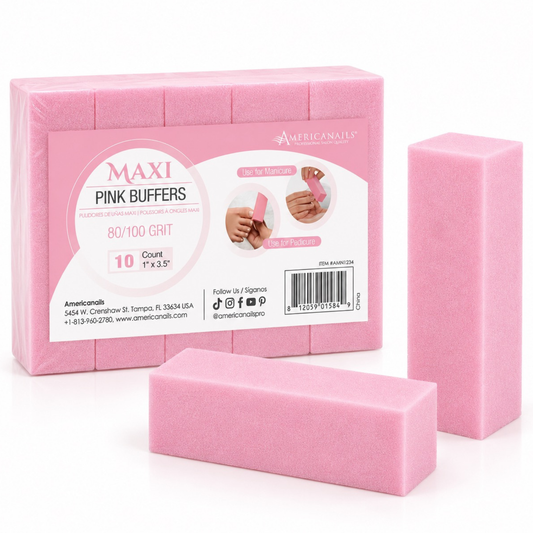 Americanails Disposable Maxi Pink Buffers | 80/100 Grit 10ct