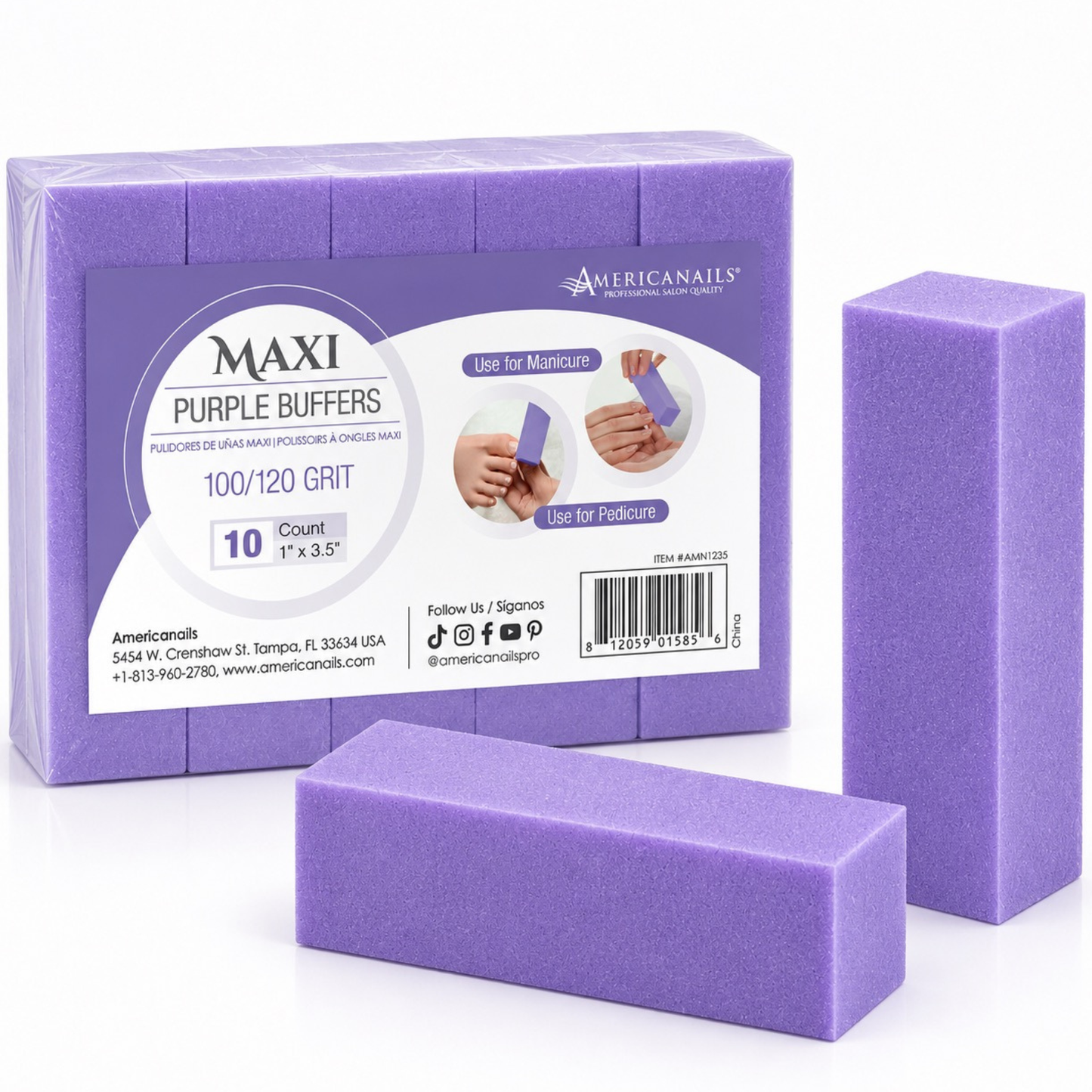 Americanails Disposable Maxi Purple Buffers | 100/120 Grit 10ct