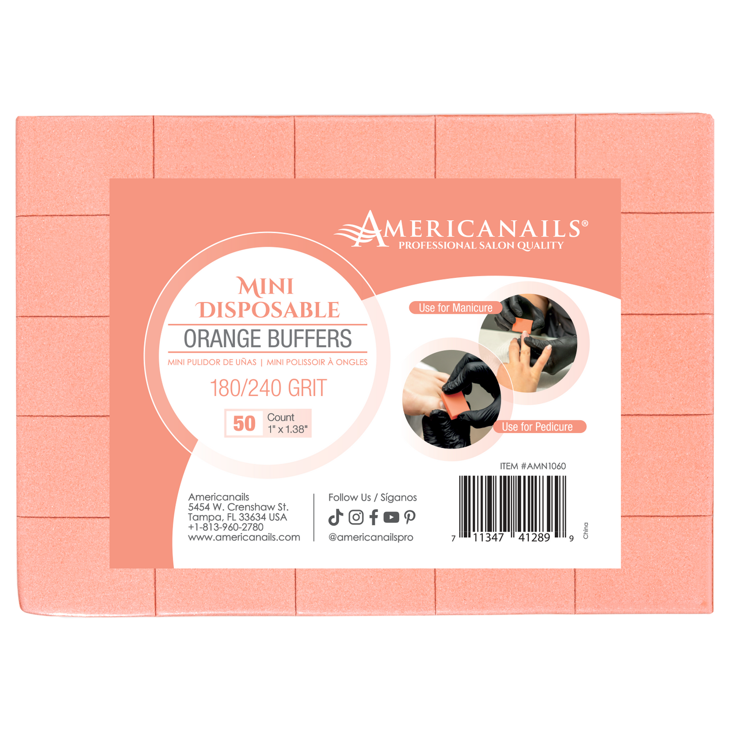 Americanails Orange Mini Buffers | 180/240 Grit Case 1500ct