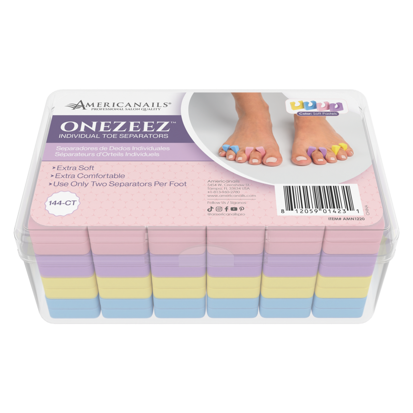 Americanails Onezeez Toe Separators | Soft Pastels Case 8640ct