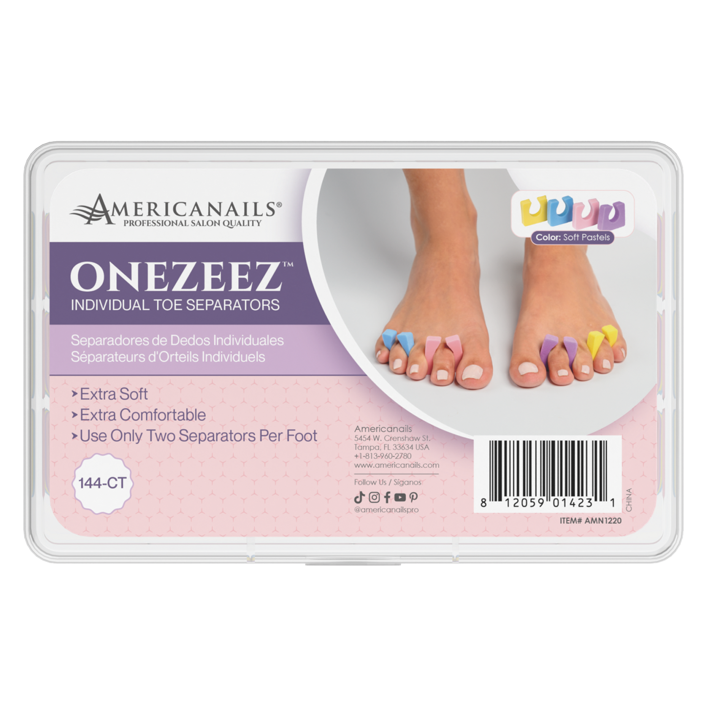 Americanails Onezeez Toe Separators | Soft Pastels Case 8640ct