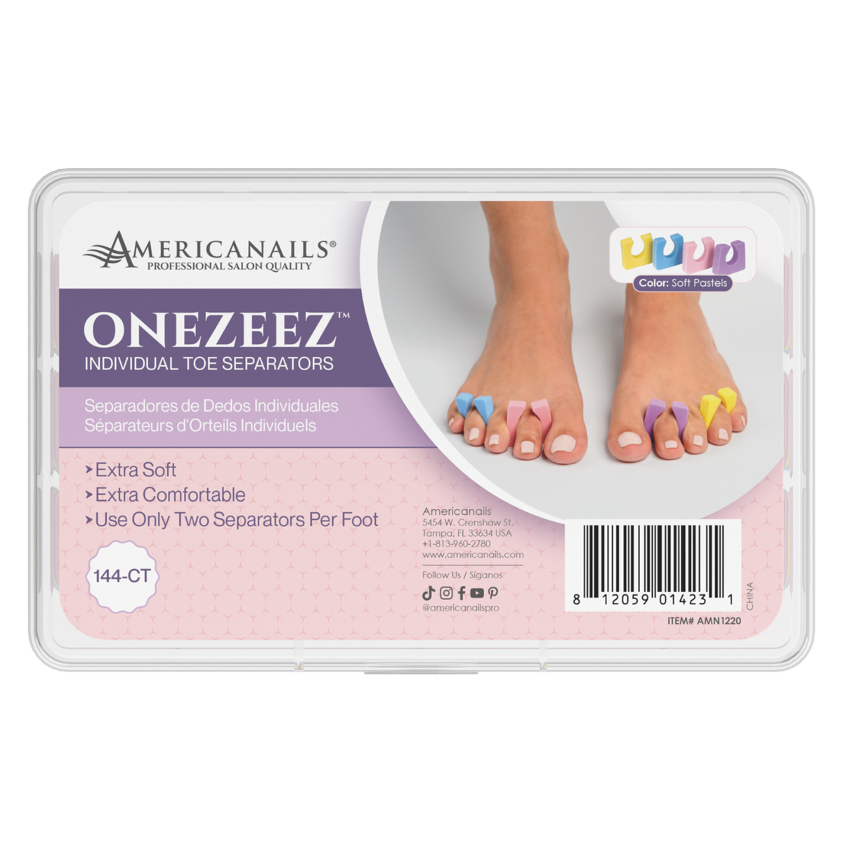Americanails Onezeez Toe Separators | Soft Pastels 144ct Box