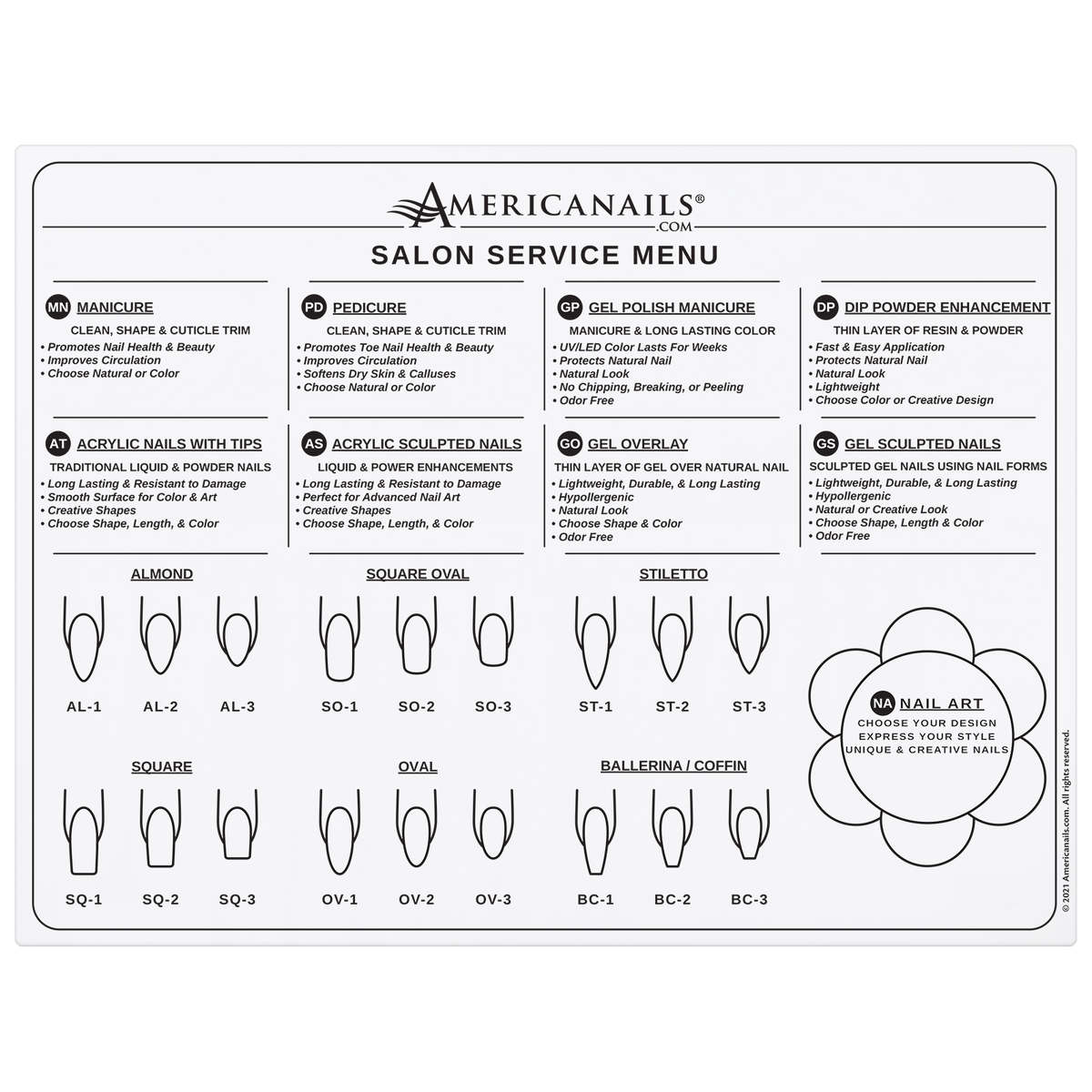 Americanails Silicone Salon Services Menu Mat