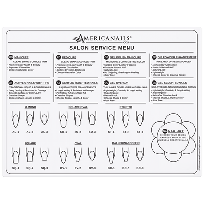 Americanails Silicone Salon Services Menu Mat