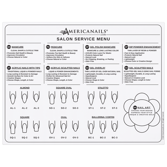 Tapete de silicona para menú de servicios de salón de Americanails 
