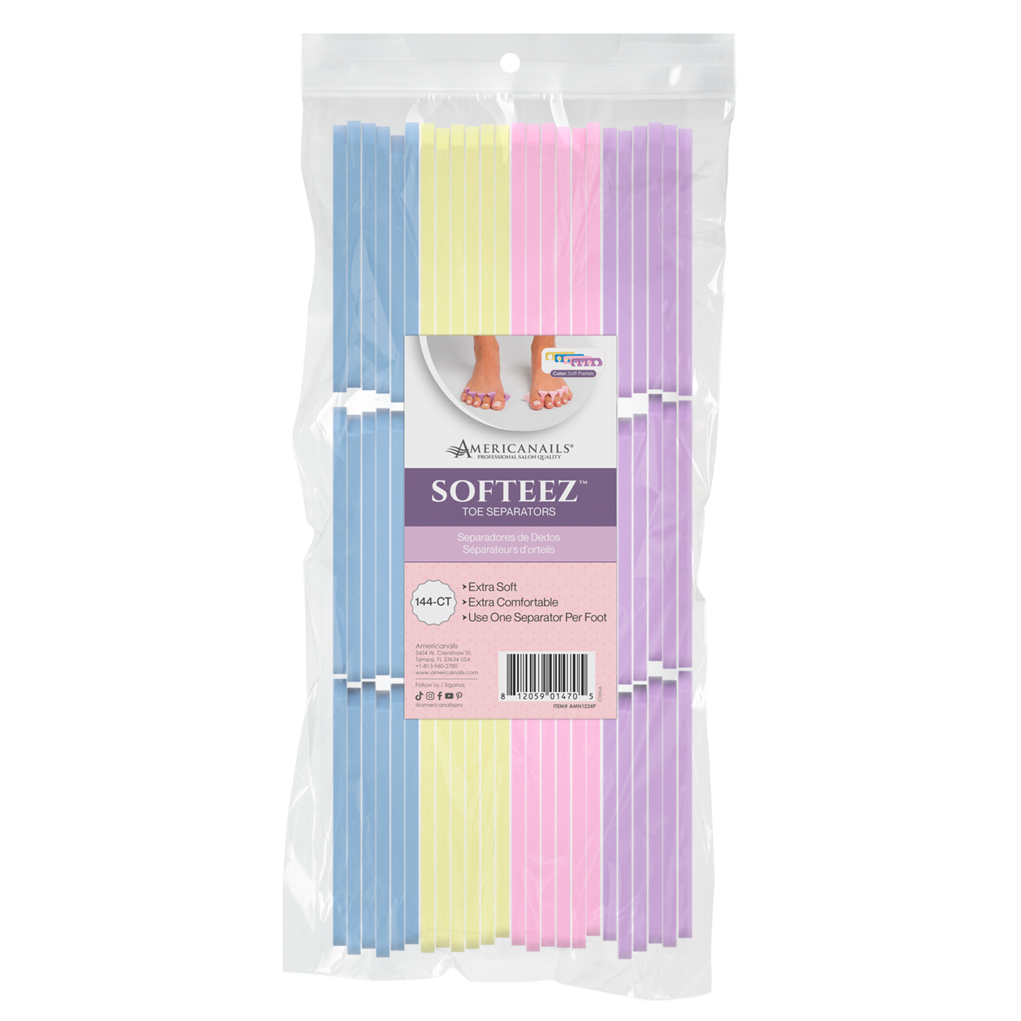 Americanails Softeez Toe Separators | Soft Pastels 144ct
