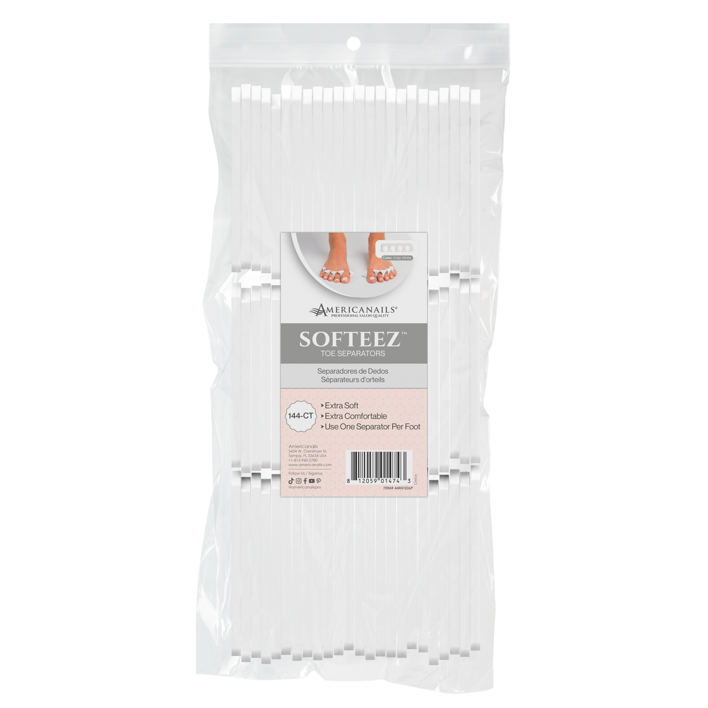 Americanails Softeez Toe Separators | Crisp White Case 2880ct