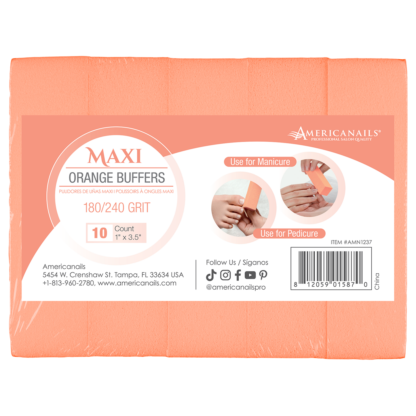 Americanails Disposable Maxi Orange Buffers | 180/240 Grit 10ct