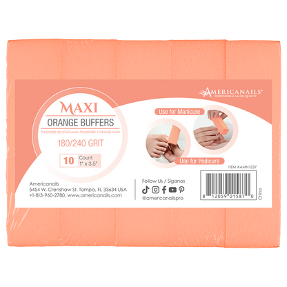 Americanails Disposable Maxi Orange Buffers | 180/240 Grit 10ct