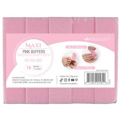 Americanails Disposable Maxi Pink Buffers | 80/100 Grit 10ct