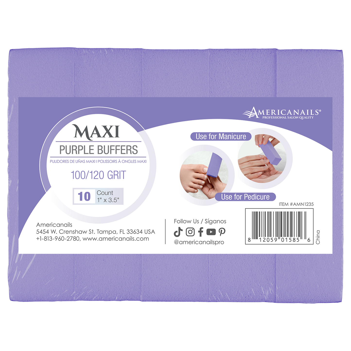 Americanails Disposable Maxi Purple Buffers | 100/120 Grit 10ct