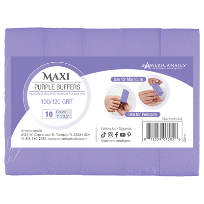 Americanails Disposable Maxi Purple Buffers | 100/120 Grit 10ct