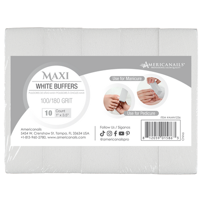 Americanails Disposable Maxi White Buffers | 100/180 Grit 10ct