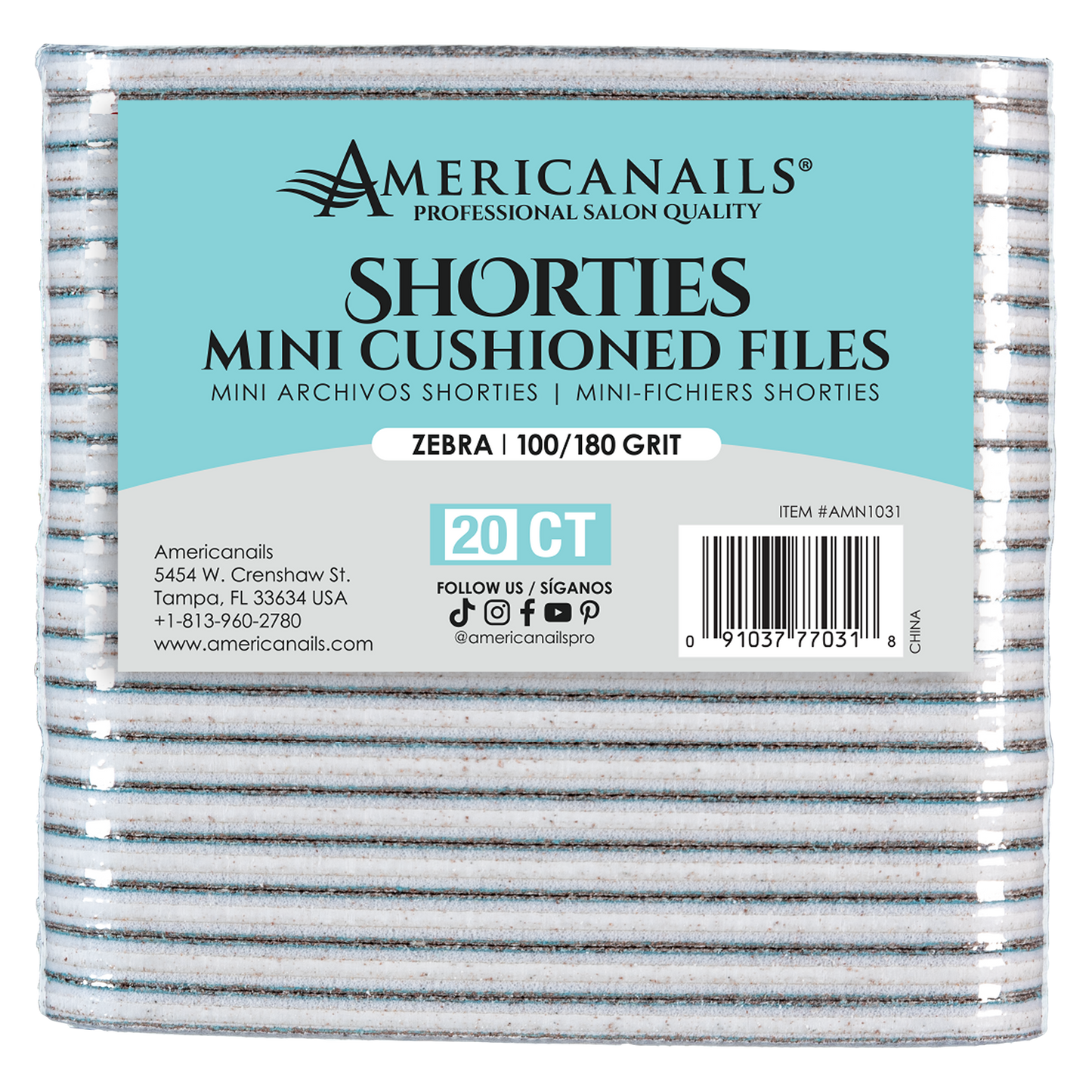 Americanails Shorties Mini Cushioned File | Zebra 100/180 20ct