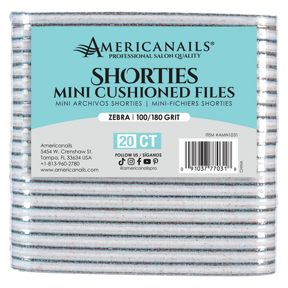 Americanails Shorties Mini Cushioned File | Zebra 100/180 20ct