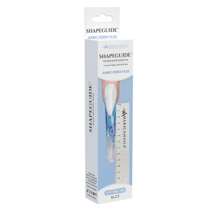 Amerianails ShapeGuide™ Ruler & Shape Guide Nail File | Zebra 100/180 Grit 10ct