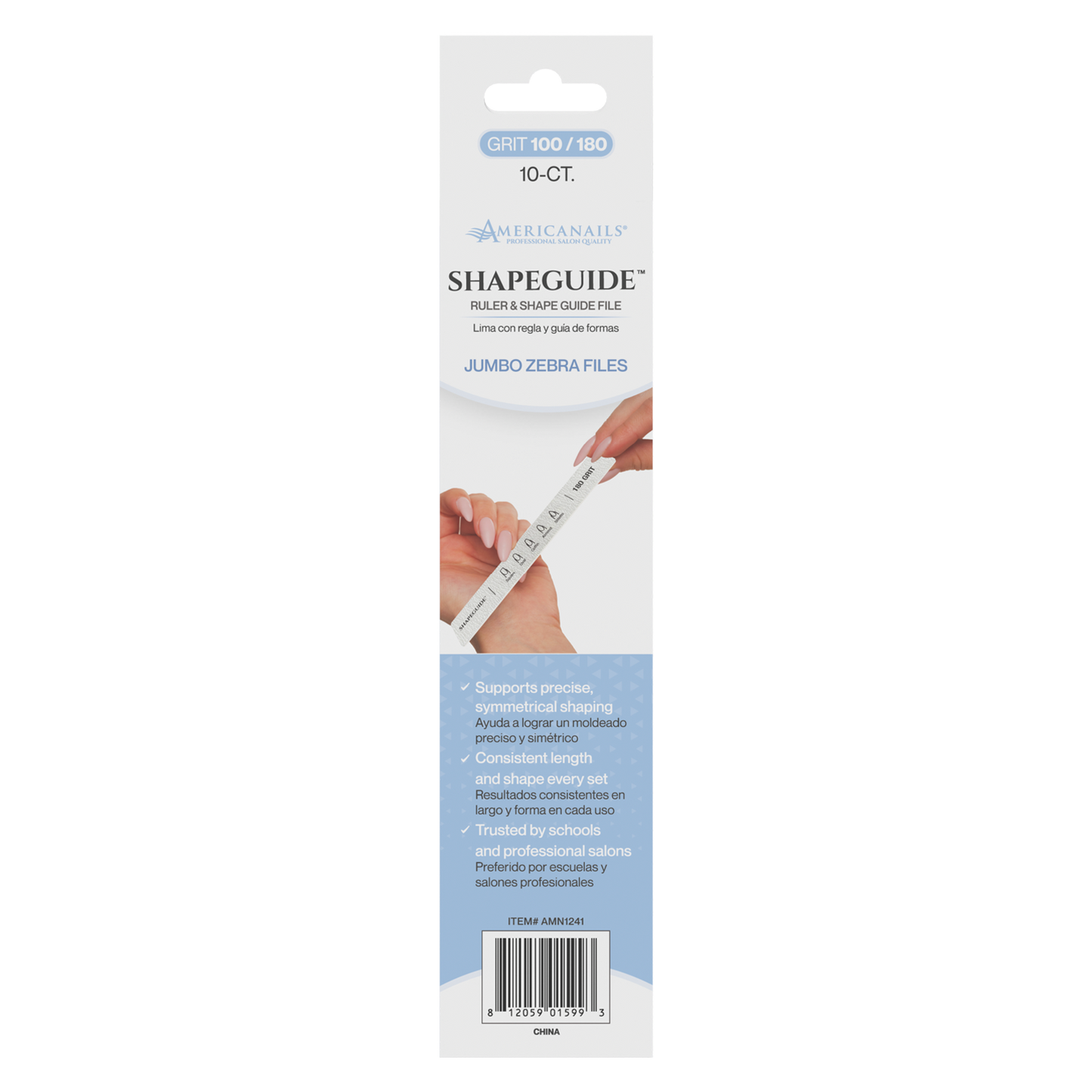Amerianails ShapeGuide™ Ruler & Shape Guide Nail File | Zebra 100/180 Grit 10ct
