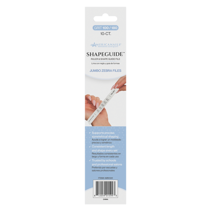Amerianails ShapeGuide™ Ruler & Shape Guide Nail File | Zebra 100/180 Grit 10ct