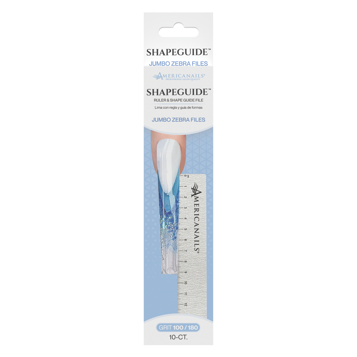 Amerianails ShapeGuide™ Ruler & Shape Guide Nail File | Zebra 100/180 Grit 10ct