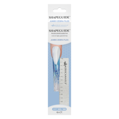 Amerianails ShapeGuide™ Ruler & Shape Guide Nail File | Zebra 100/180 Grit 10ct