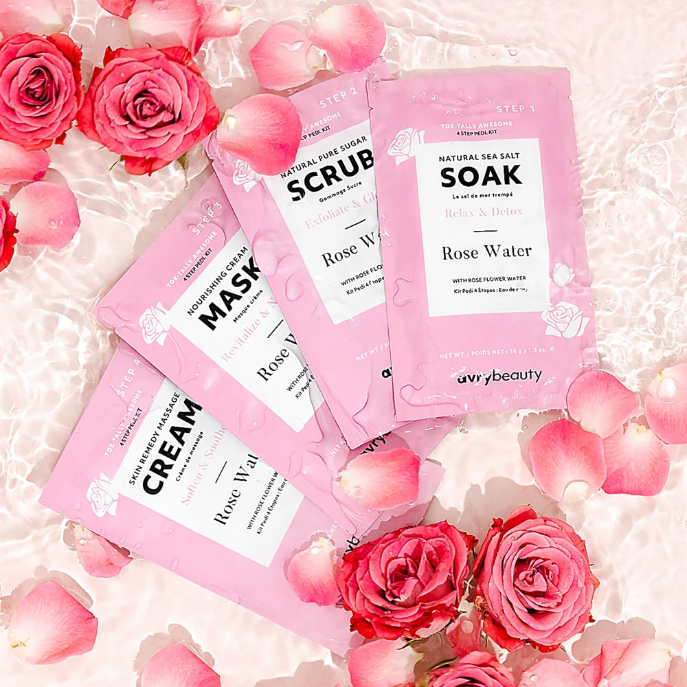 Kit de pedicura de 4 pasos de AvryBeauty | Agua de rosas