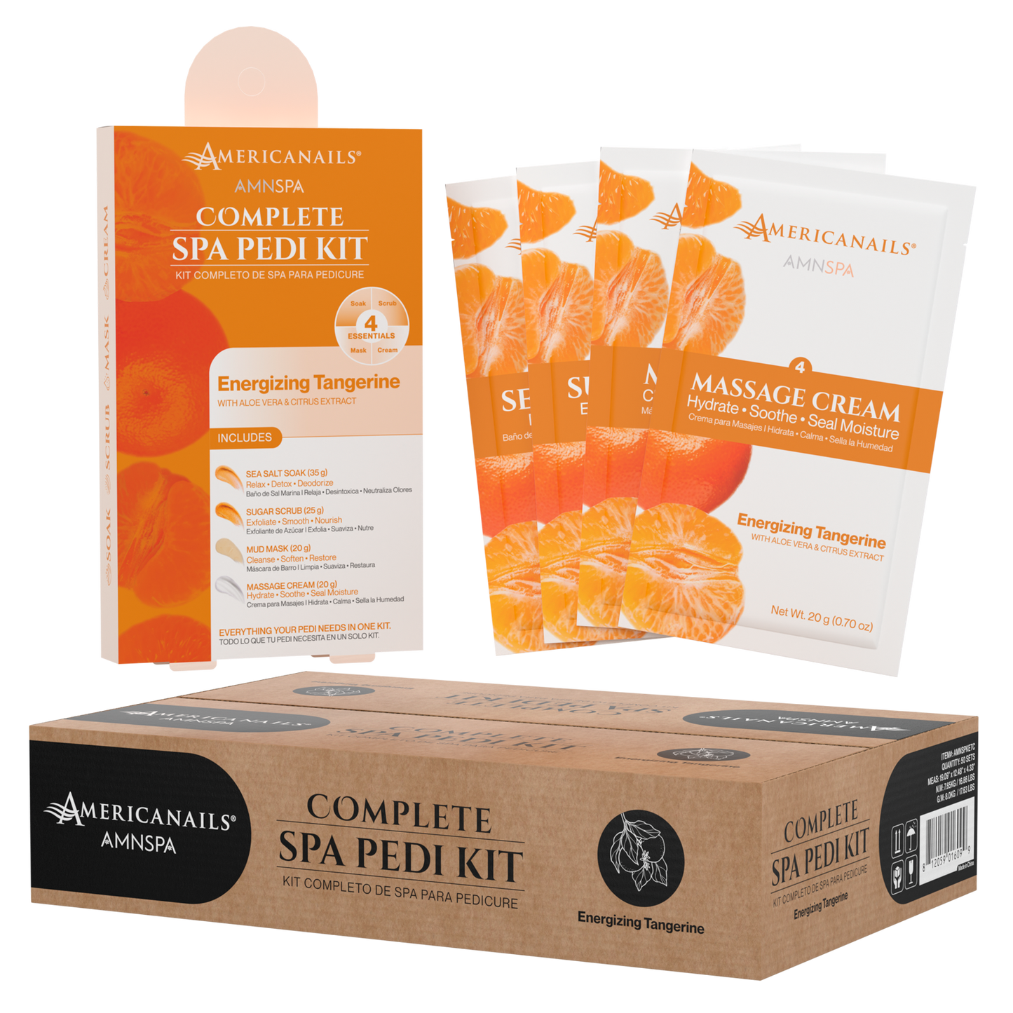 Americanails AMN Spa Complete Pedi Kit | Energizing Tangerine Case (50 Pack)